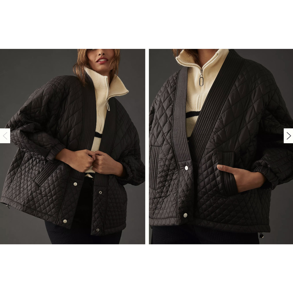 Maeve‎ By Anthropologie Quilted Kimono Jacket Black Womens One Size